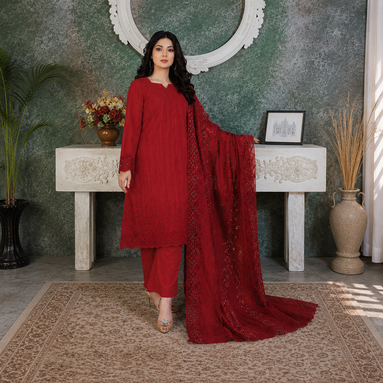 Unstiched Doria lawn 3pc suit with Lawn Dupatta