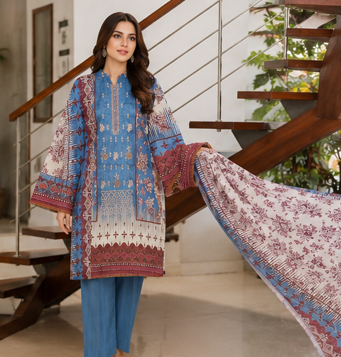 Bin Saeed Lawn 3 piece Suit with Embroided Dupatta