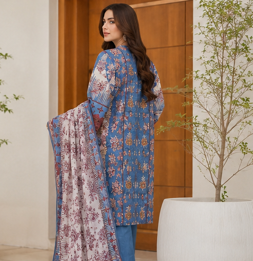 Bin Saeed Lawn 3 piece Suit with Embroided Dupatta