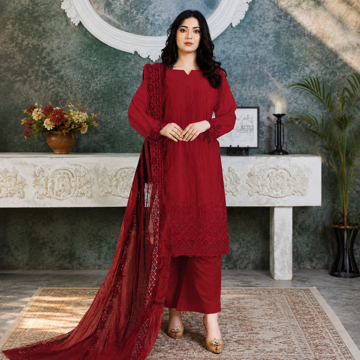 Unstiched Doria lawn 3pc suit with Lawn Dupatta