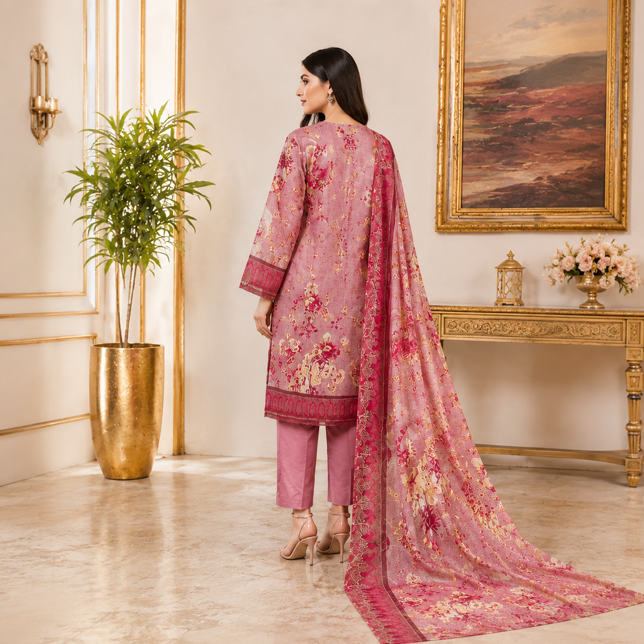 Bin Saeed Premium Unstiched Lawn  3 Piece suit with Embroided Lawn Dupatta