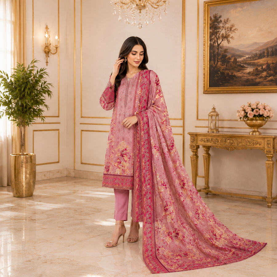 Bin Saeed Premium Unstiched Lawn  3 Piece suit with Embroided Lawn Dupatta
