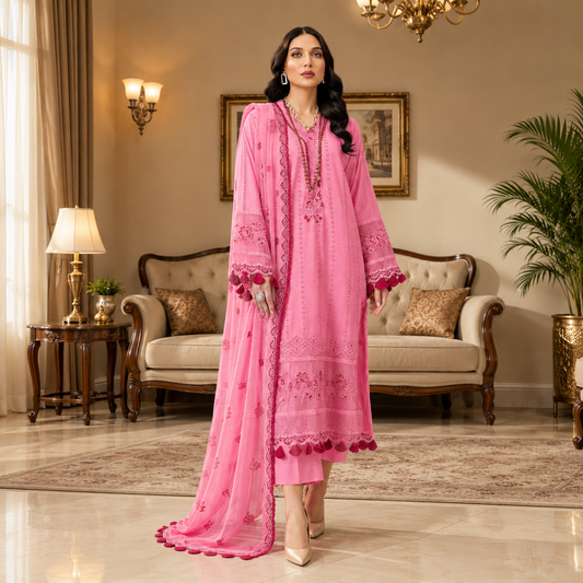 Unstiched Lawn 3 PieceSuit with Printed Chiffon Dupatta🩷🌸