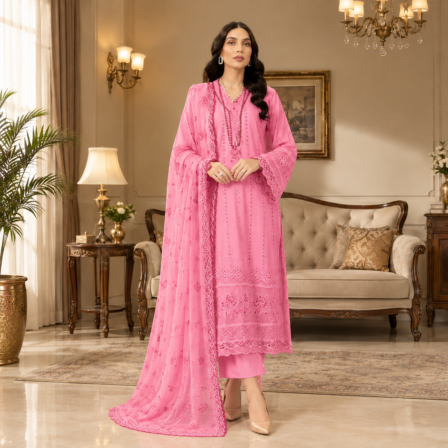 Unstiched Lawn 3 PieceSuit with Printed Chiffon Dupatta🩷🌸