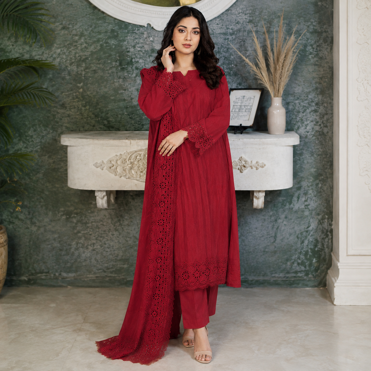 Unstiched Doria lawn 3pc suit with Lawn Dupatta