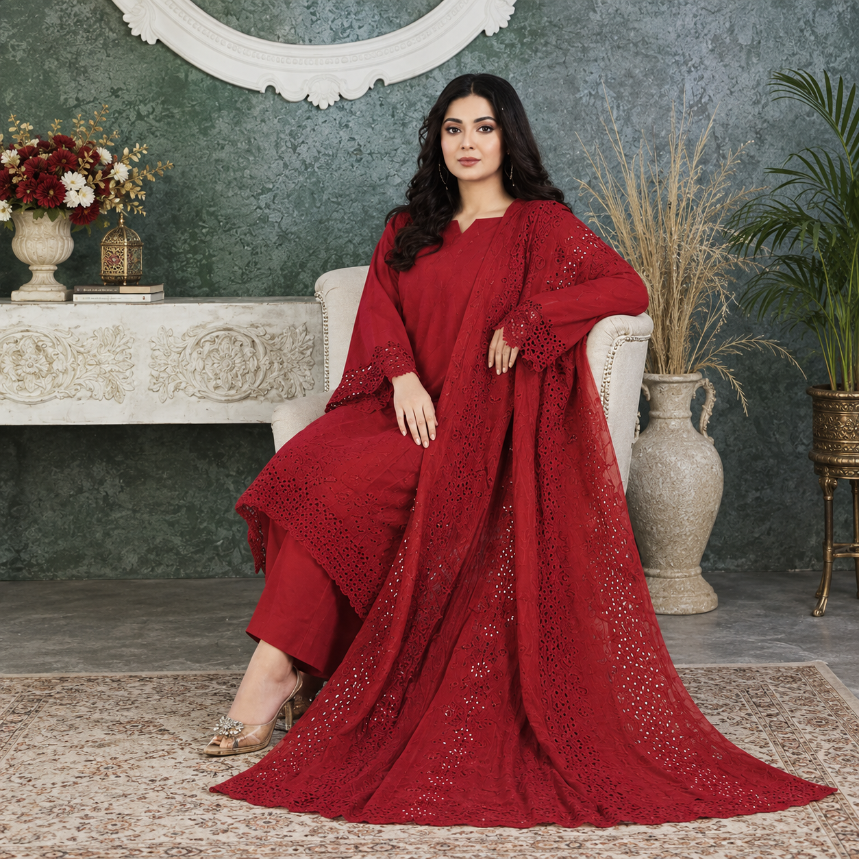 Unstiched Doria lawn 3pc suit with Lawn Dupatta