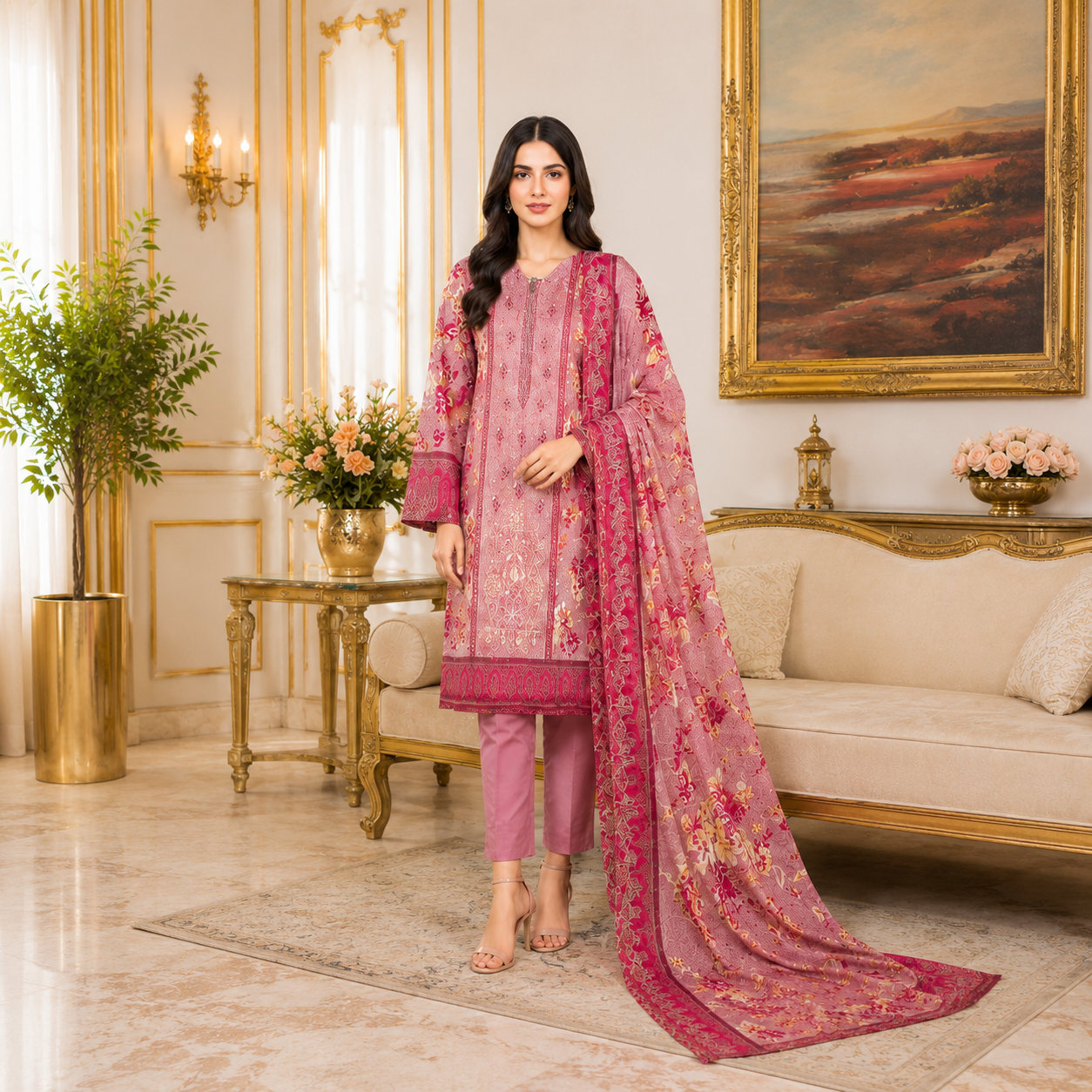 Bin Saeed Premium Unstiched Lawn  3 Piece suit with Embroided Lawn Dupatta