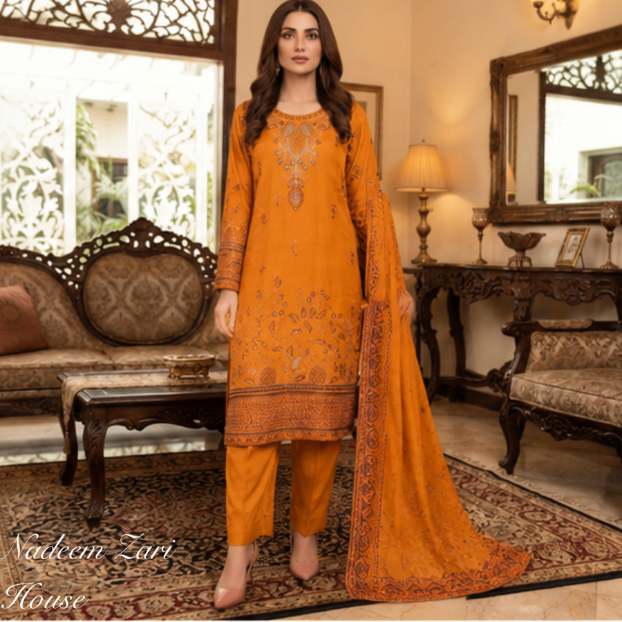 Premium Lawn 3-Piece Suit with Embroided Chiffon Dupatta